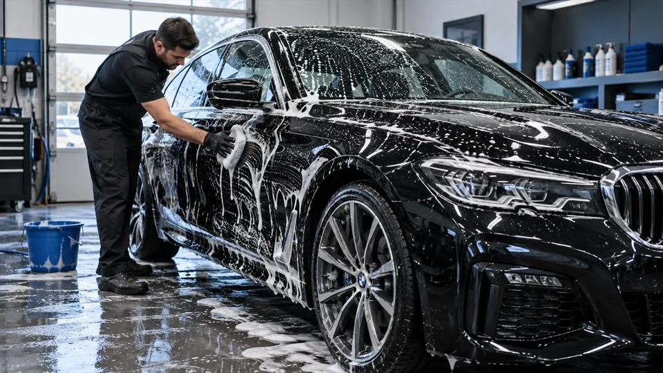 Lavagem detalhada em carro premium